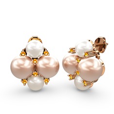 Nael İnci Küpe - Inci, pembe inci ve sitrin 18 ayar rose altın küpe #6iacfx