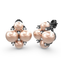 Nael İnci Küpe - Pembe inci ve beyaz zirkon 925 ayar siyah rodyum kaplama gümüş küpe #7vlsrf