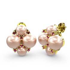 Pembe inci ve rodolit garnet 18 ayar altın küpe