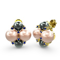 Nael İnci Küpe - Siyah inci, pembe inci ve lab safir 8 ayar altın küpe #a69aja