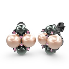 Nael İnci Küpe - Siyah inci, pembe inci ve pembe kuvars 925 ayar siyah rodyum kaplama gümüş küpe #b14bb7