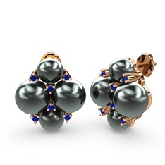 Nael İnci Küpe - Siyah inci ve lab safir 14 ayar rose altın küpe #elbxpm