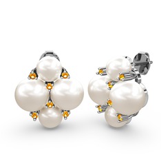 Inci ve sitrin 18 ayar beyaz altın küpe