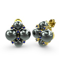 Nael İnci Küpe - Siyah inci ve lab safir 925 ayar altın kaplama gümüş küpe #g6bejc