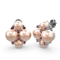 Nael İnci Küpe - Pembe inci ve rodolit garnet 8 ayar beyaz altın küpe #l0155r