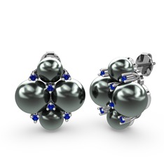 Nael İnci Küpe - Siyah inci ve lab safir 925 ayar gümüş küpe #lg2766