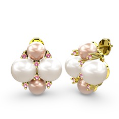 Nael İnci Küpe - Pembe inci, inci ve pembe kuvars 8 ayar altın küpe #luzao0