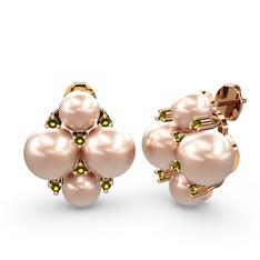 Nael İnci Küpe - Pembe inci ve peridot 8 ayar rose altın küpe #m48wwj