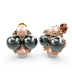 Pembe inci, siyah inci ve dumanlı kuvars 925 ayar rose altın kaplama gümüş küpe