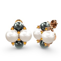 Nael İnci Küpe - Siyah inci, inci ve sitrin 925 ayar rose altın kaplama gümüş küpe #nkly76