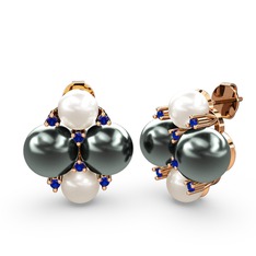 Nael İnci Küpe - Inci, siyah inci ve lab safir 18 ayar rose altın küpe #oq99bo