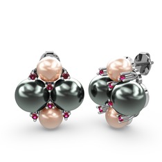 Nael İnci Küpe - Pembe inci, siyah inci ve rodolit garnet 14 ayar beyaz altın küpe #pehaxv