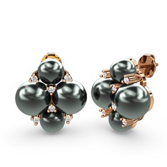 Siyah inci ve swarovski 925 ayar rose altın kaplama gümüş küpe