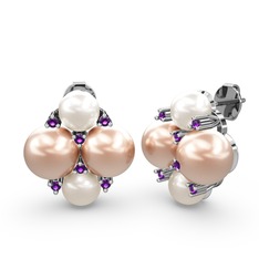 Nael İnci Küpe - Inci, pembe inci ve ametist 14 ayar beyaz altın küpe #sneig2