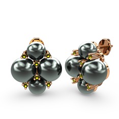 Siyah inci ve peridot 925 ayar rose altın kaplama gümüş küpe