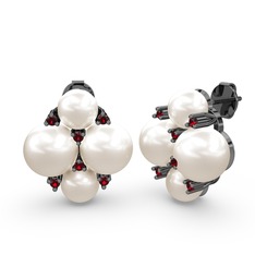 Nael İnci Küpe - Inci ve garnet 925 ayar siyah rodyum kaplama gümüş küpe #tm00lj