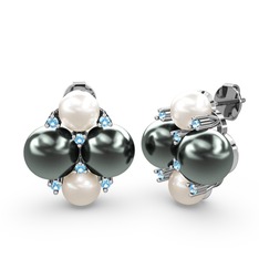 Nael İnci Küpe - Inci, siyah inci ve akuamarin 925 ayar gümüş küpe #v1unze