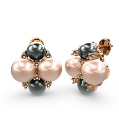 Siyah inci, pembe inci ve dumanlı kuvars 925 ayar rose altın kaplama gümüş küpe