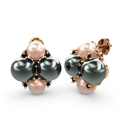 Nael İnci Küpe - Pembe inci, siyah inci ve siyah zirkon 925 ayar rose altın kaplama gümüş küpe #we1v8s