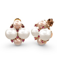 Nael İnci Küpe - Pembe inci, inci ve rodolit garnet 18 ayar rose altın küpe #wich10