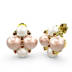 Inci, pembe inci ve garnet 8 ayar altın küpe