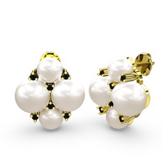 Nael İnci Küpe - Inci ve siyah zirkon 18 ayar altın küpe #x74qyy