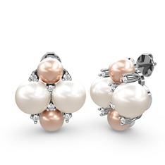 Pembe inci, inci ve swarovski 18 ayar beyaz altın küpe