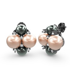 Nael İnci Küpe - Siyah inci, pembe inci ve swarovski 925 ayar siyah rodyum kaplama gümüş küpe #y9b3kg