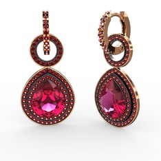Rodolit garnet ve garnet 14 ayar rose altın küpe