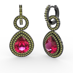 Matla Damla Küpe - Rodolit garnet ve peridot 925 ayar siyah rodyum kaplama gümüş küpe #10omqog