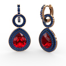 Matla Damla Küpe - Garnet ve lab safir 925 ayar rose altın kaplama gümüş küpe #10oqm8f