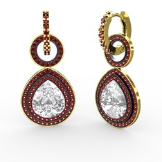 Matla Damla Küpe - Swarovski ve garnet 14 ayar altın küpe #110t93