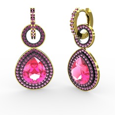 Matla Damla Küpe - Pembe kuvars ve rodolit garnet 8 ayar altın küpe #1154naj