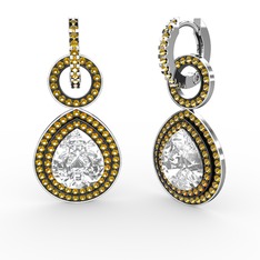 Swarovski ve sitrin 8 ayar beyaz altın küpe