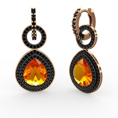 Sitrin ve siyah zirkon 18 ayar rose altın küpe