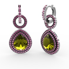 Matla Damla Küpe - Peridot ve rodolit garnet 18 ayar beyaz altın küpe #12qoytx