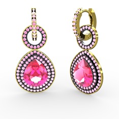 Matla Damla Küpe - Pembe kuvars 14 ayar altın küpe #12rr8kd