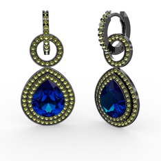 Lab safir ve peridot 925 ayar siyah rodyum kaplama gümüş küpe