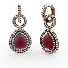 Kök yakut ve pırlanta 8 ayar rose altın küpe (1.98 karat)