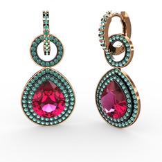 Rodolit garnet ve yeşil kuvars 925 ayar rose altın kaplama gümüş küpe