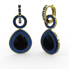 Matla Damla Küpe - Siyah zirkon ve lab safir 18 ayar altın küpe #149k65t