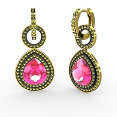 Pembe kuvars ve peridot 8 ayar altın küpe