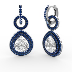 Matla Damla Küpe - Beyaz zirkon ve lab safir 8 ayar beyaz altın küpe #152i7lf