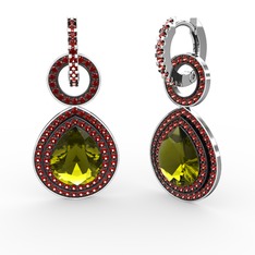 Matla Damla Küpe - Peridot ve garnet 8 ayar beyaz altın küpe #15684e0