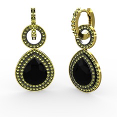 Siyah zirkon ve peridot 14 ayar altın küpe
