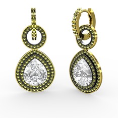 Matla Damla Küpe - Beyaz zirkon ve peridot 8 ayar altın küpe #16nbf2s