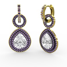 Matla Damla Küpe - Swarovski ve ametist 14 ayar altın küpe #181itsx