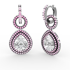 Matla Damla Küpe - Swarovski ve pembe kuvars 8 ayar beyaz altın küpe #18gapyt