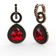 Garnet ve siyah zirkon 14 ayar rose altın küpe