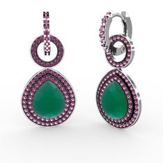 Kök zümrüt ve rodolit garnet 8 ayar beyaz altın küpe